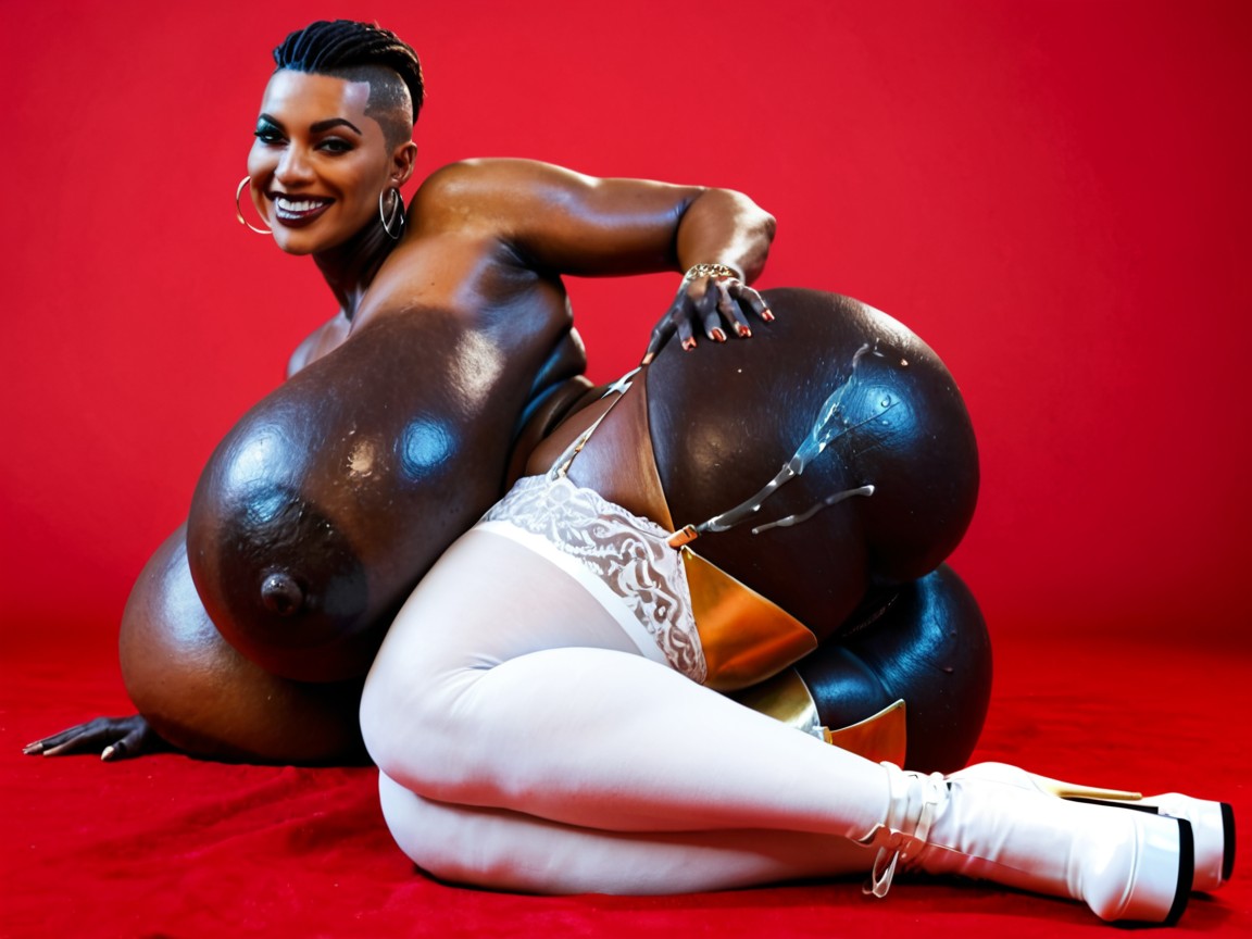 Nude Boobs, Topless, Pitch Black Skin BBW AI Porn