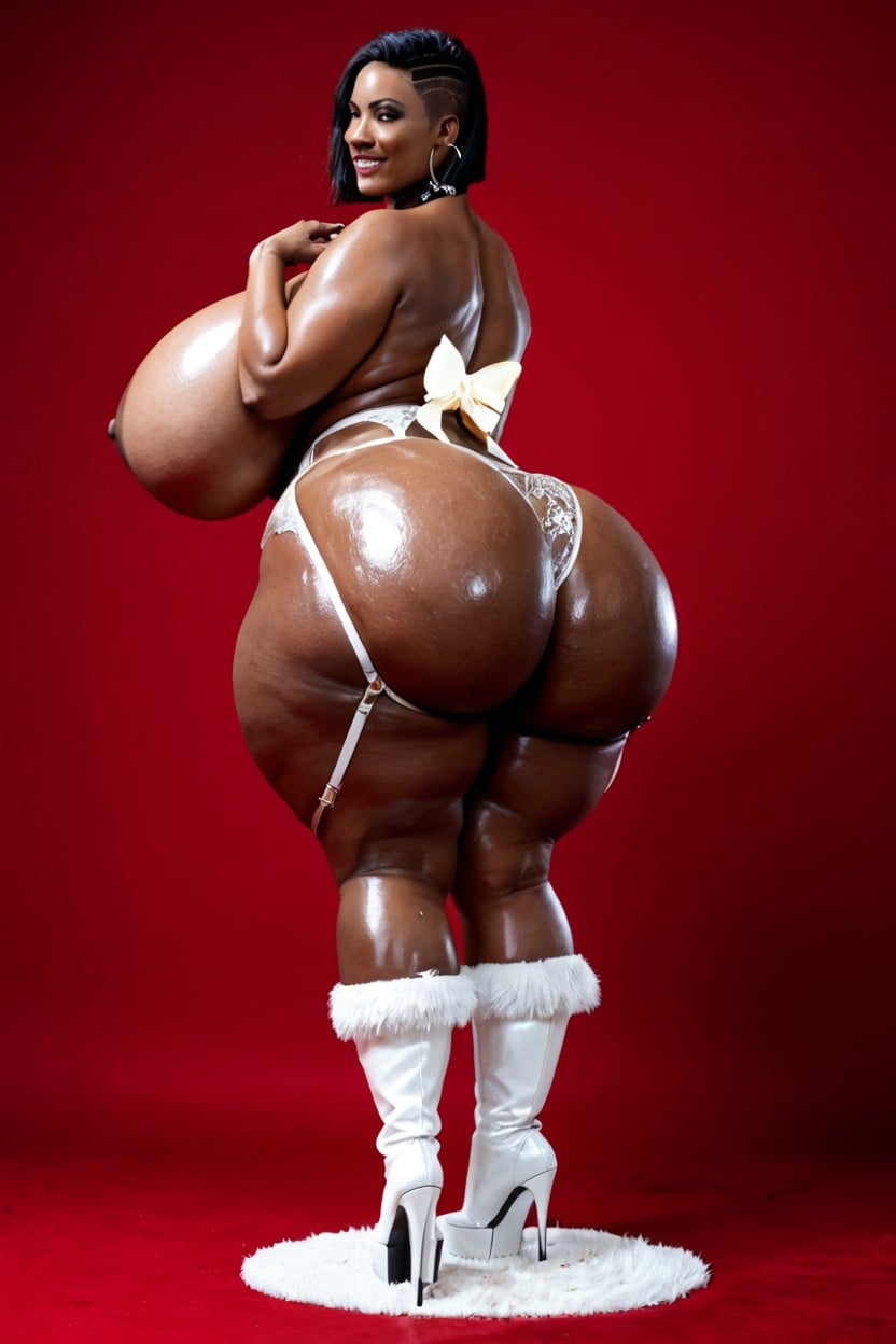 Smiling, Pitch Black Skin, Gigantic Oversized Ass BBW AI Porn