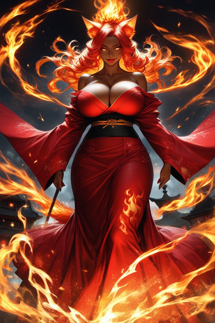 Fire Eyes, Moon, Flame Hair Hentai AI Porn