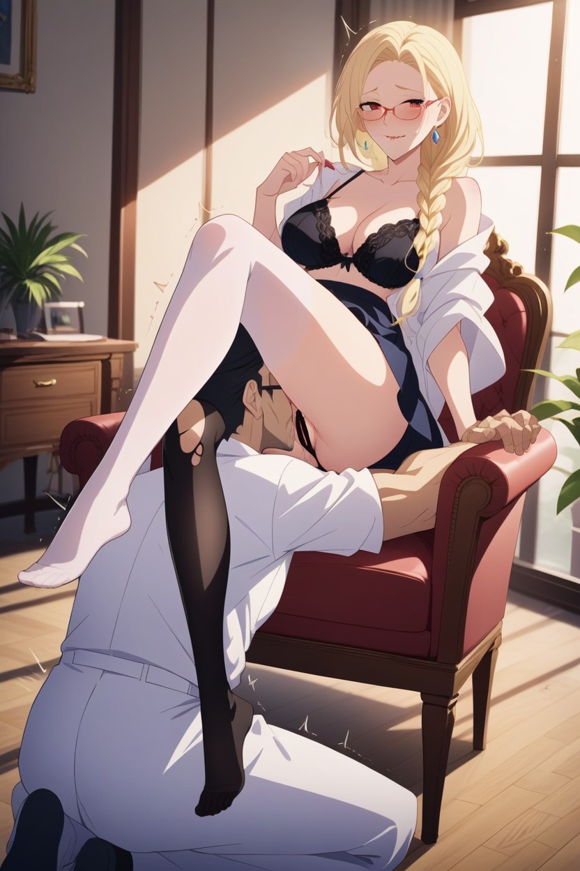 Thigh High Socks, White Braided Hair, Red Eyes Hentai AI Porn