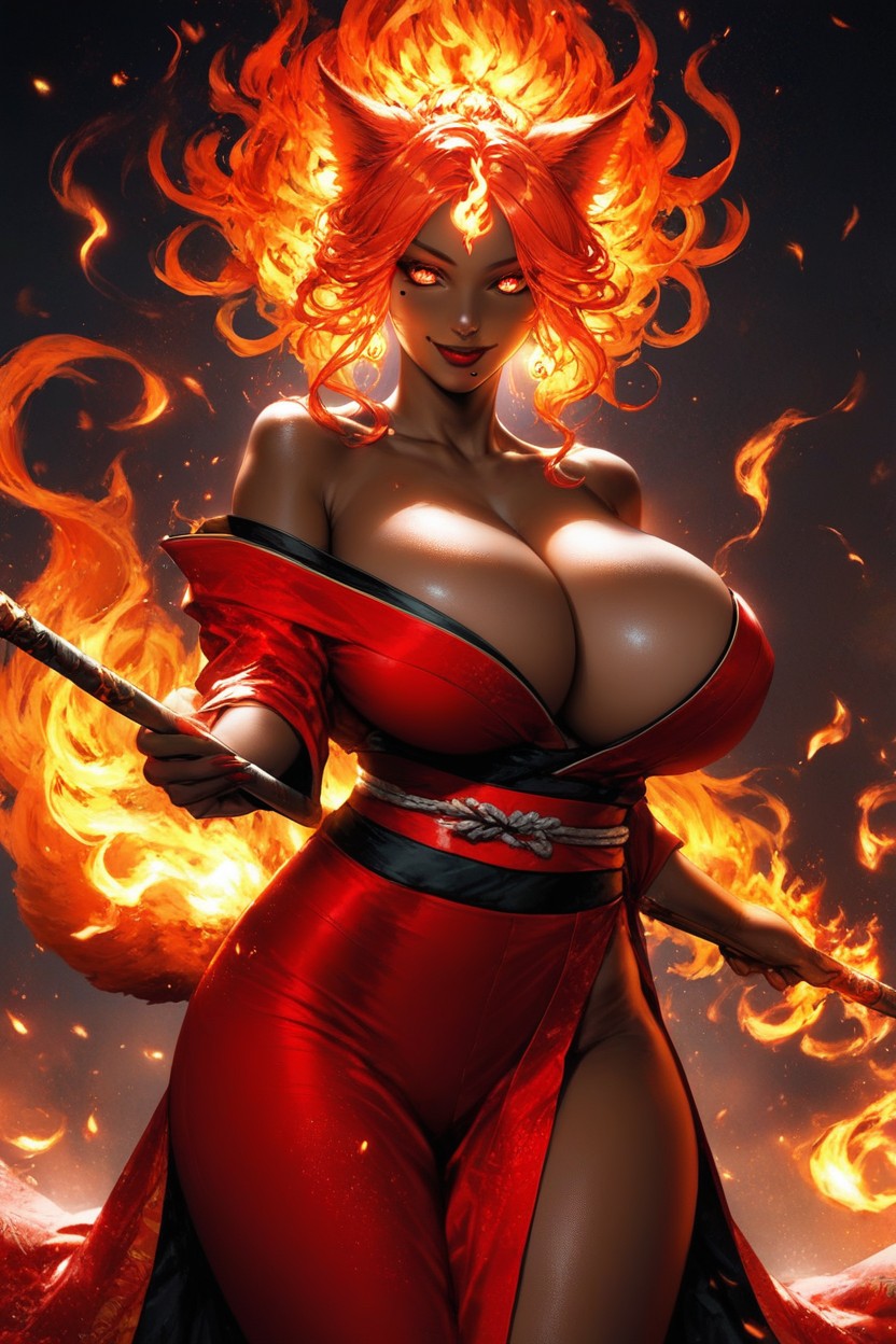 Sexy, Shashes Made Of Fire Around Shoulders, 18+ Hentai AI Porn