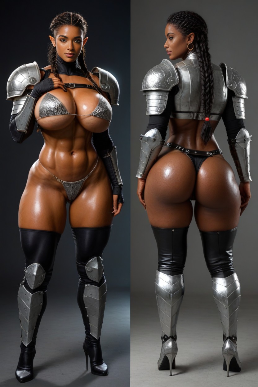 Metallic Armored Bra, Oiled Skin, Massive Ass AI Porn