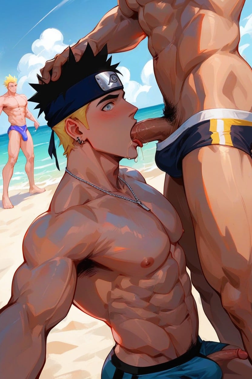중간, Headband, Broad Shoulders 게이 AI 포르노