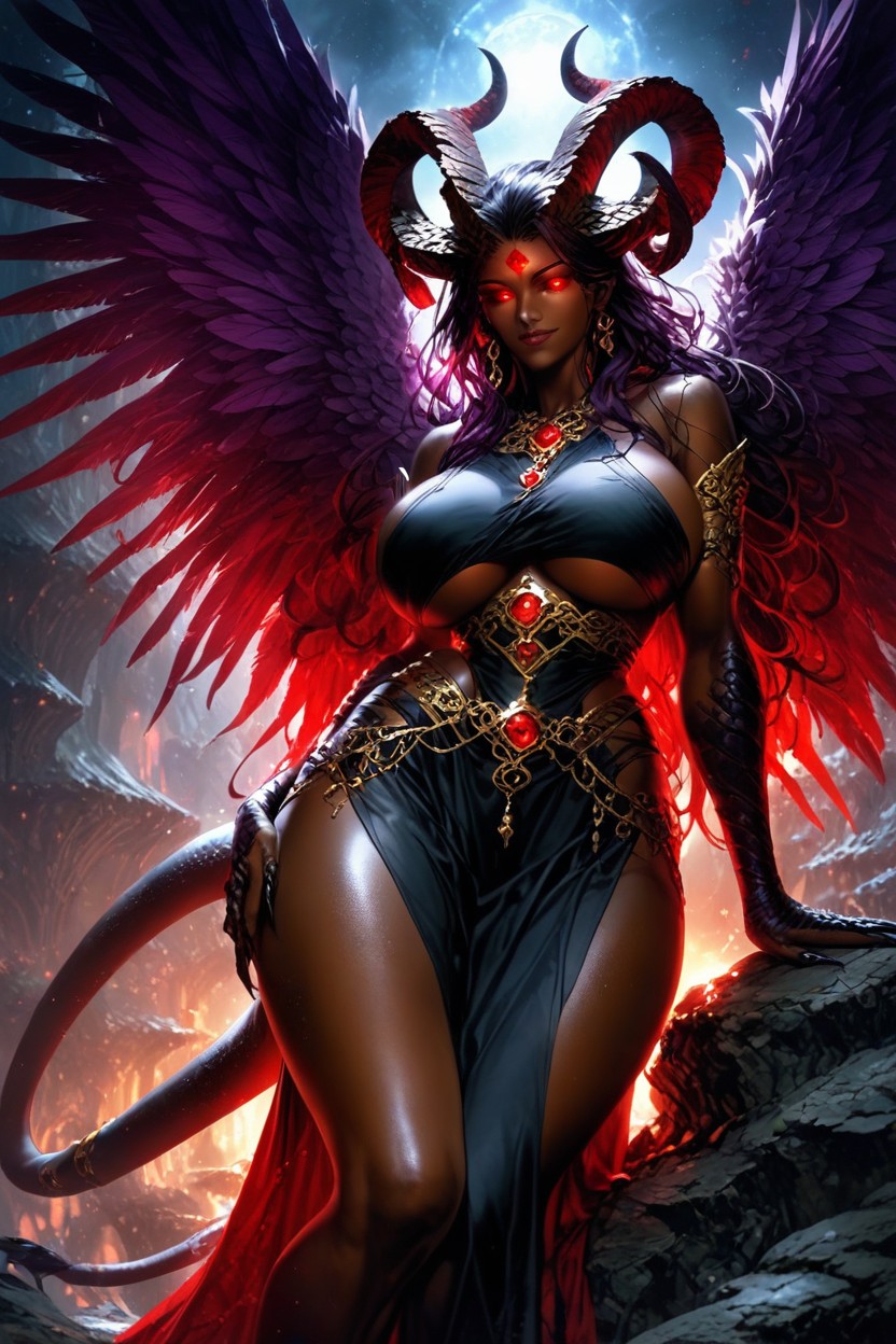 Purple Hair, Thighs Covered In Dark Red Fur, Voluptuous Hentai AI Porn