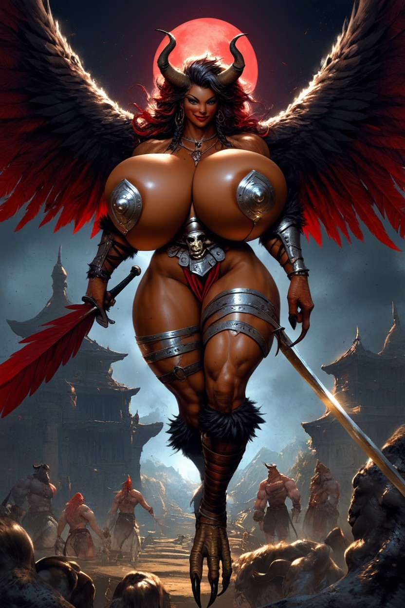 Long Waist Cloth, Dark Brown Skin, Thigh Length Hair Hentai AI Porn