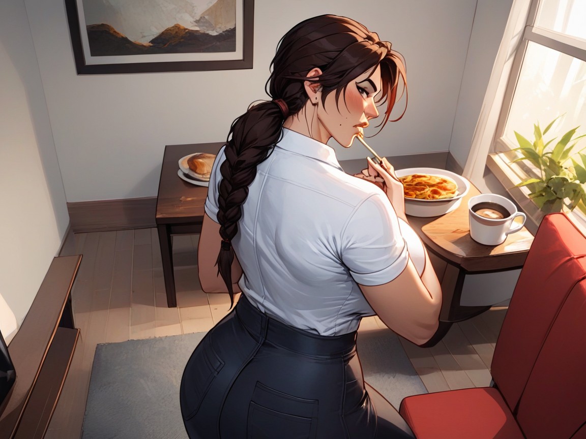 Wide Angle, Embarrassed , A Hyper Amount Of Food Hentai AI Porn