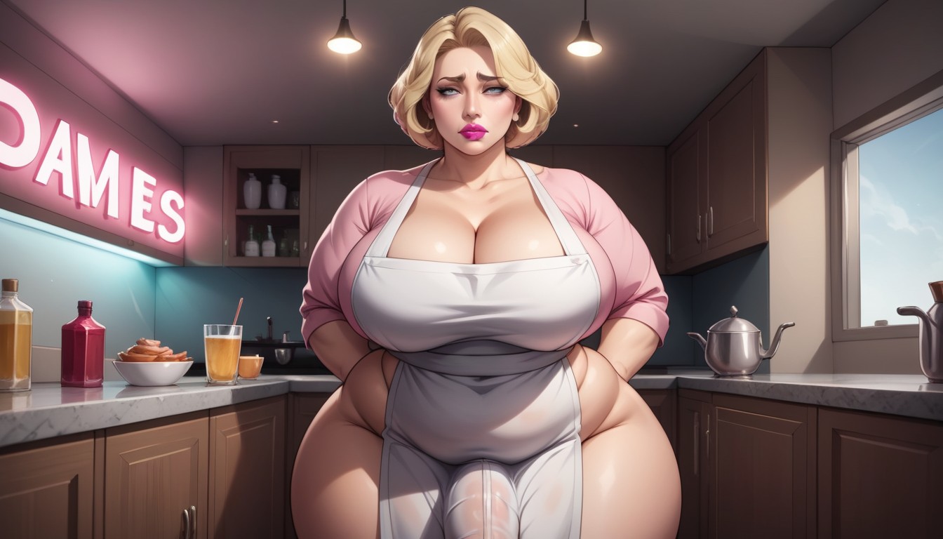 Pink Diner Uniform, In Her Forties, Huge Bulge Under Apron Porno IA transsexuelle