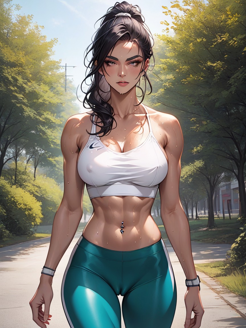 Close Up View, Broad Shoulders, Belly Button Piercing AI Porn
