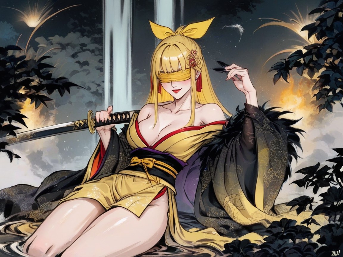 Blindfolded, Bright Yellow Hair Ribbon, Small Ass Hentai AI Porn