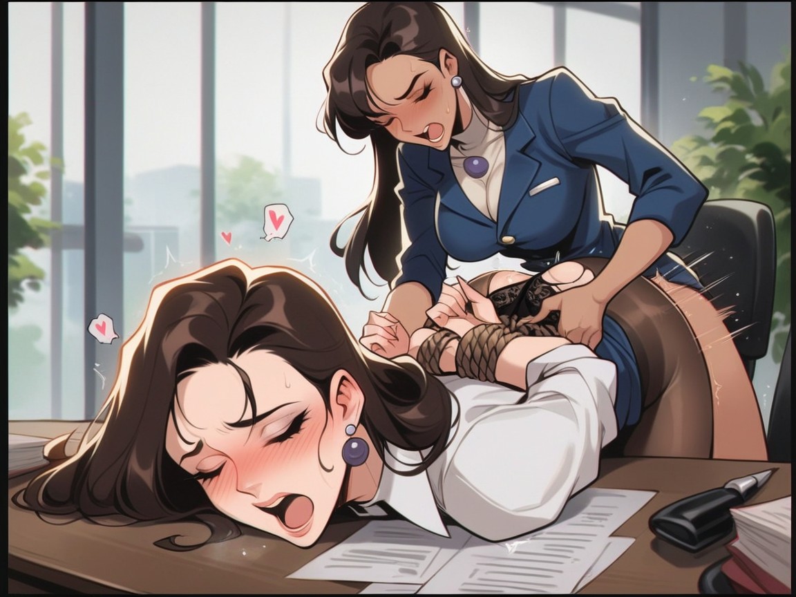 Close Up, Laying On Office Table, Lesbian Sex Hentai AI Porn