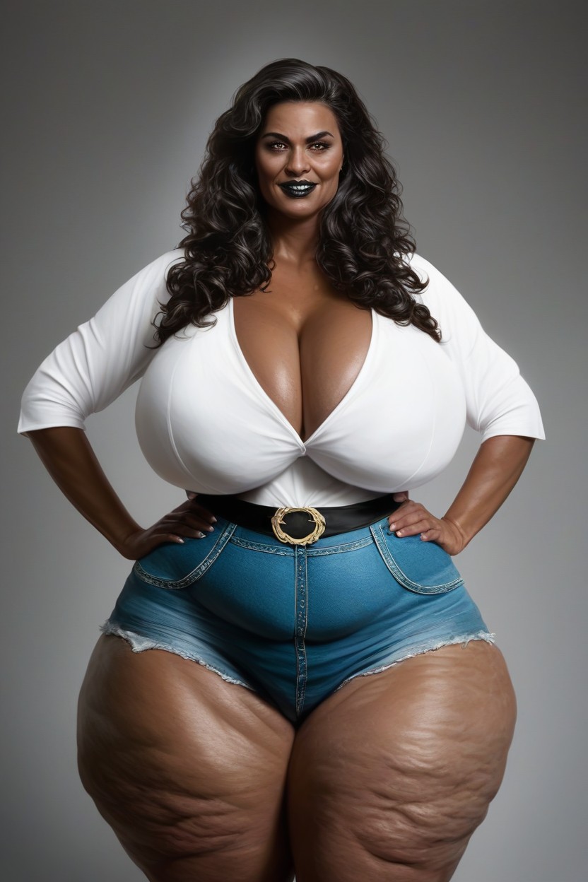 Extremely Large Ass, Front View A Tall Dark Black Oily Skin Nigerian Woman, Fat Hips AI Porn