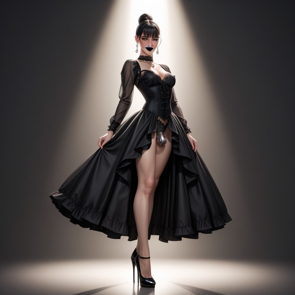 Black Cuffs, Black Transparent Ballerina Dress, 阴茎贞操笼 人妖AI黃片