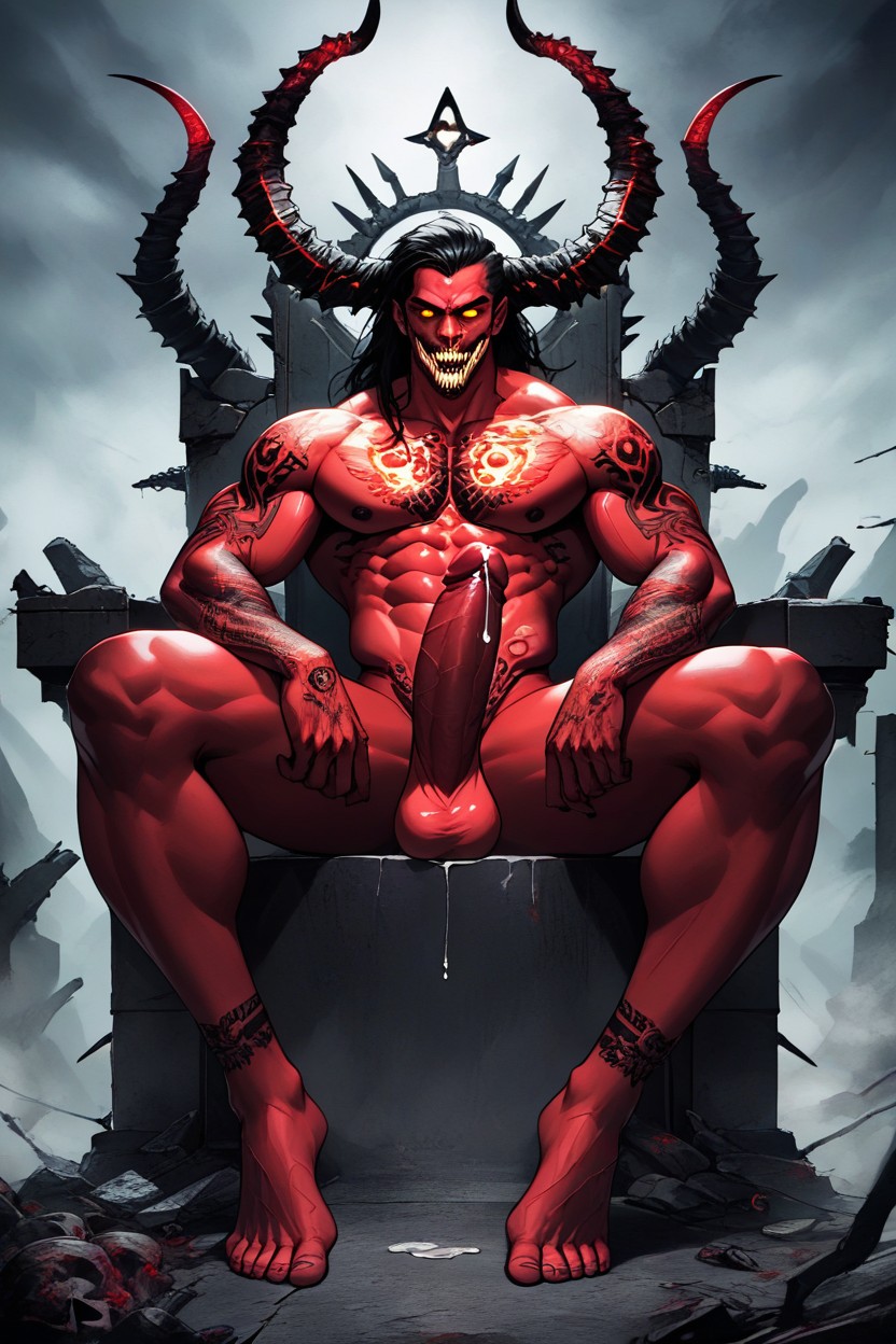 An Ancient Drow Demon, Surrounding By Skulls And Bones, Sensual AI Gay Porn