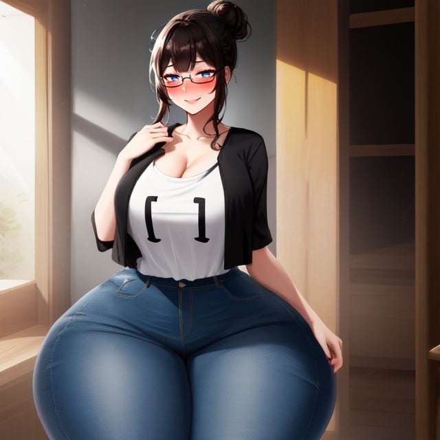 Black Hair, Voluminous Hip Length Hair, Wide Hips Hentai AI Porn