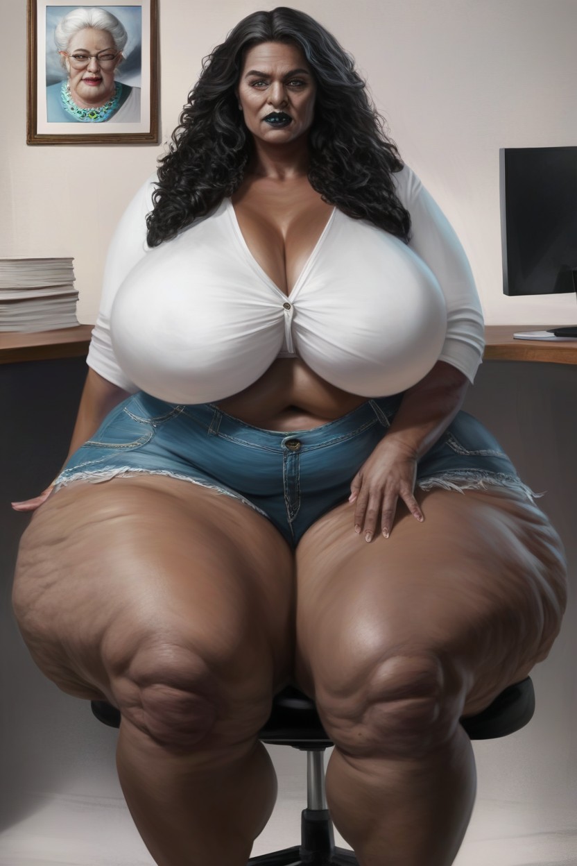 Extremely Large Ass, Thick Ass, Front View A Tall Dark Black Oily Skin Nigerian Woman AI Porn
