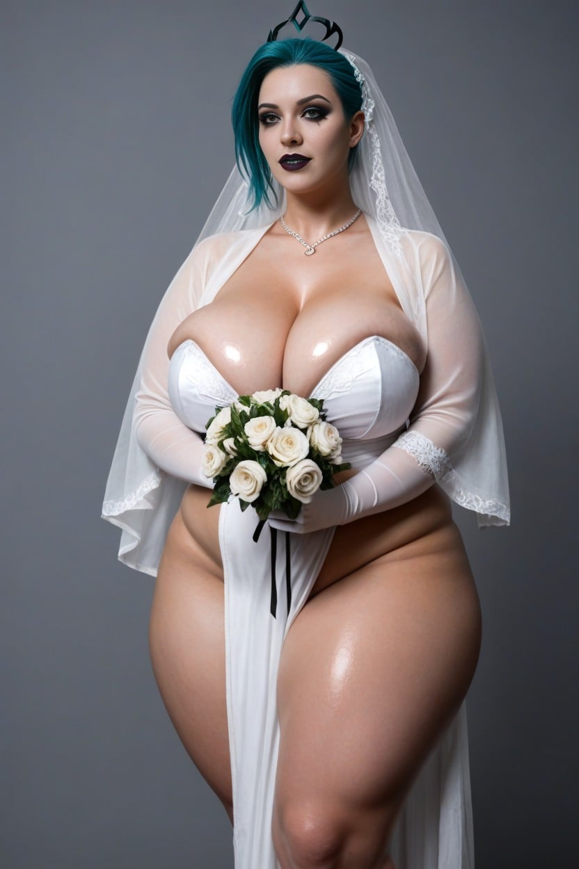 Simple Dark Grey Background Setting, Albino Color Skin, Bbw Supermodel Body Type AI Porn