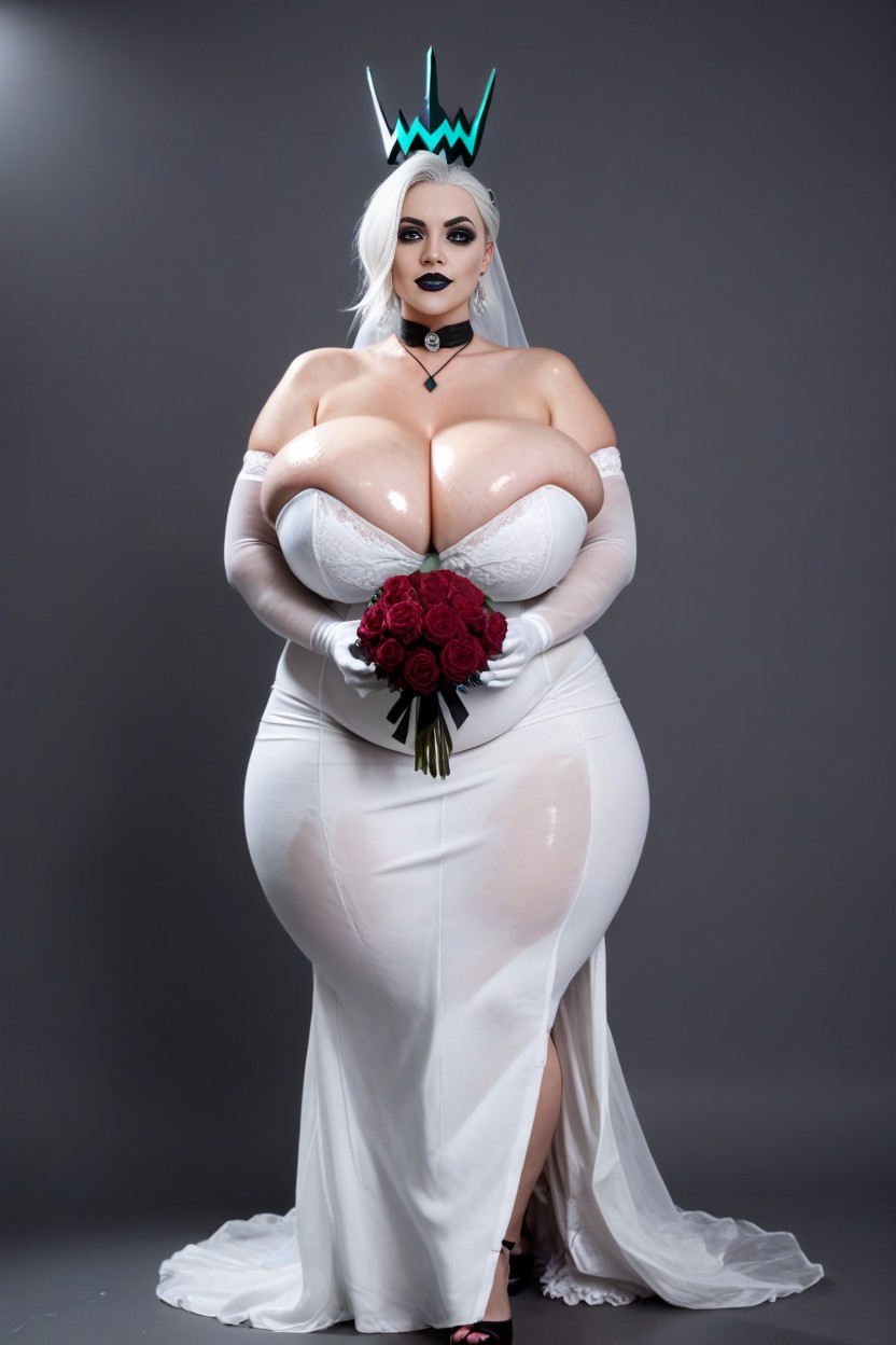 Simple Dark Grey Background Setting, Goth Makeup, Jinx Ruined King Lol Head Accessories AI Porn