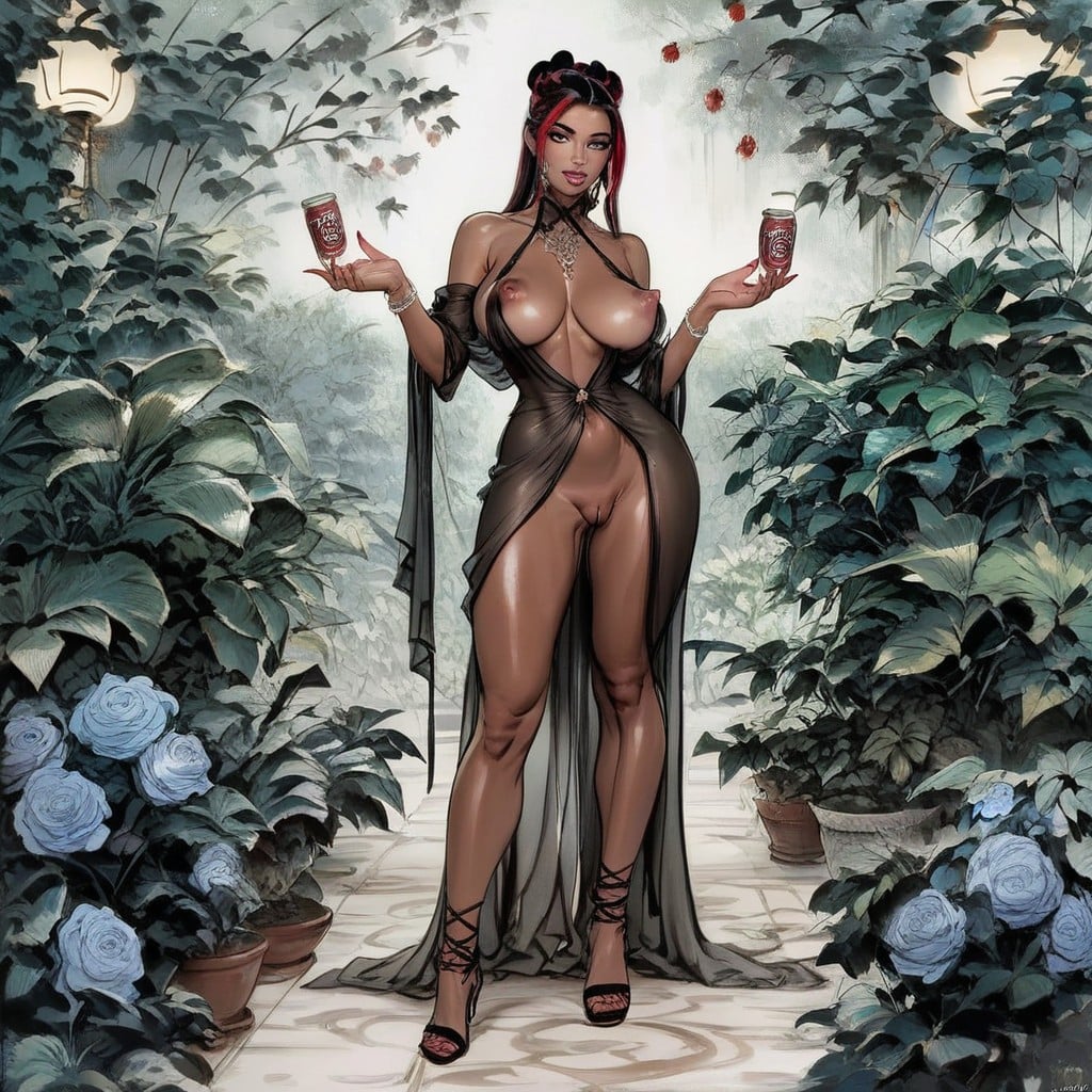Hips, Red Highlights, Black Virgin Sheer Killer Dress Hentai AI Porn