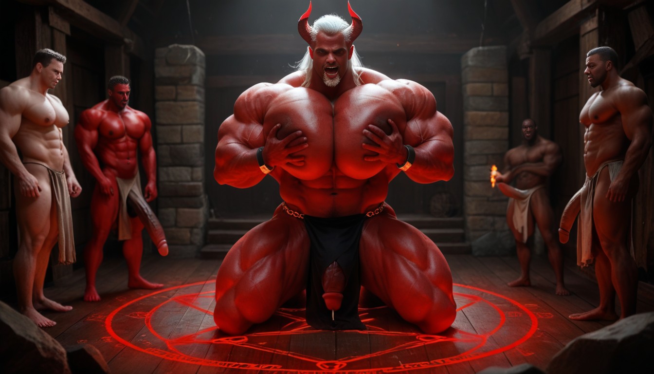 Glowing Chains, Angry Expression, Hyper Horns Pornografia gay com IA