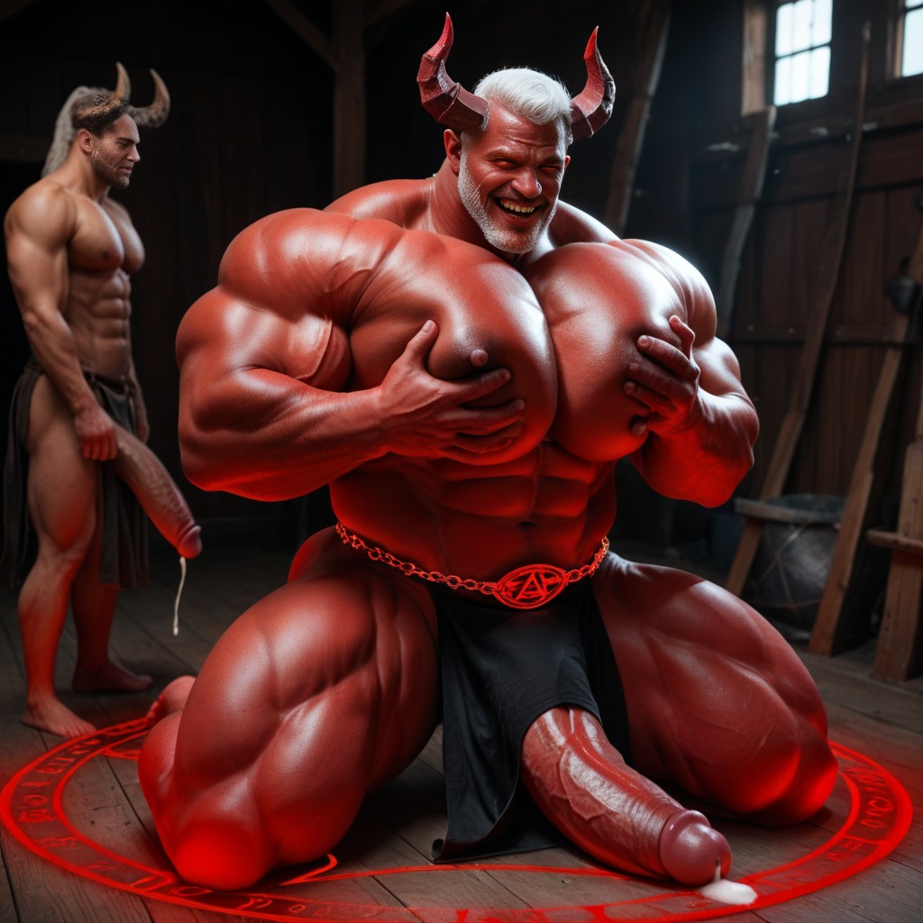 Glowing Cock Ring, Nipple Suck, Gay Male Red Devil Bottom ゲイAIポルノ