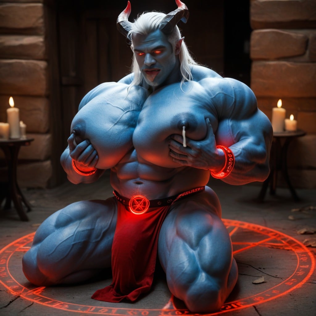 Glowing Shackles, Blue Devil On Magic Circle Massive Muscles, Glowing Cock Ring AI同性恋黄片