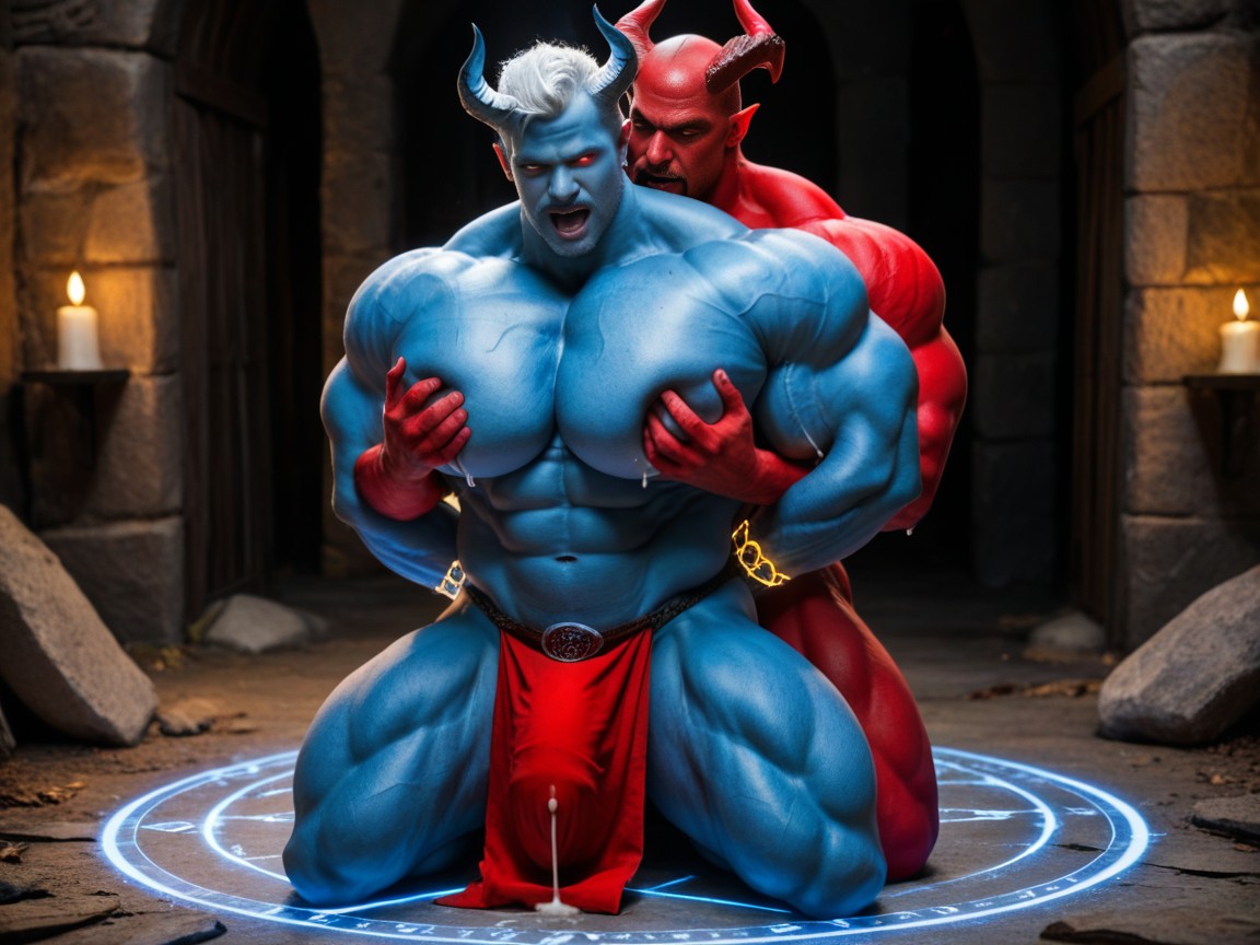 Fondling, Gay Male Red Devil Bottom, Red Eyes AI Gay Porn