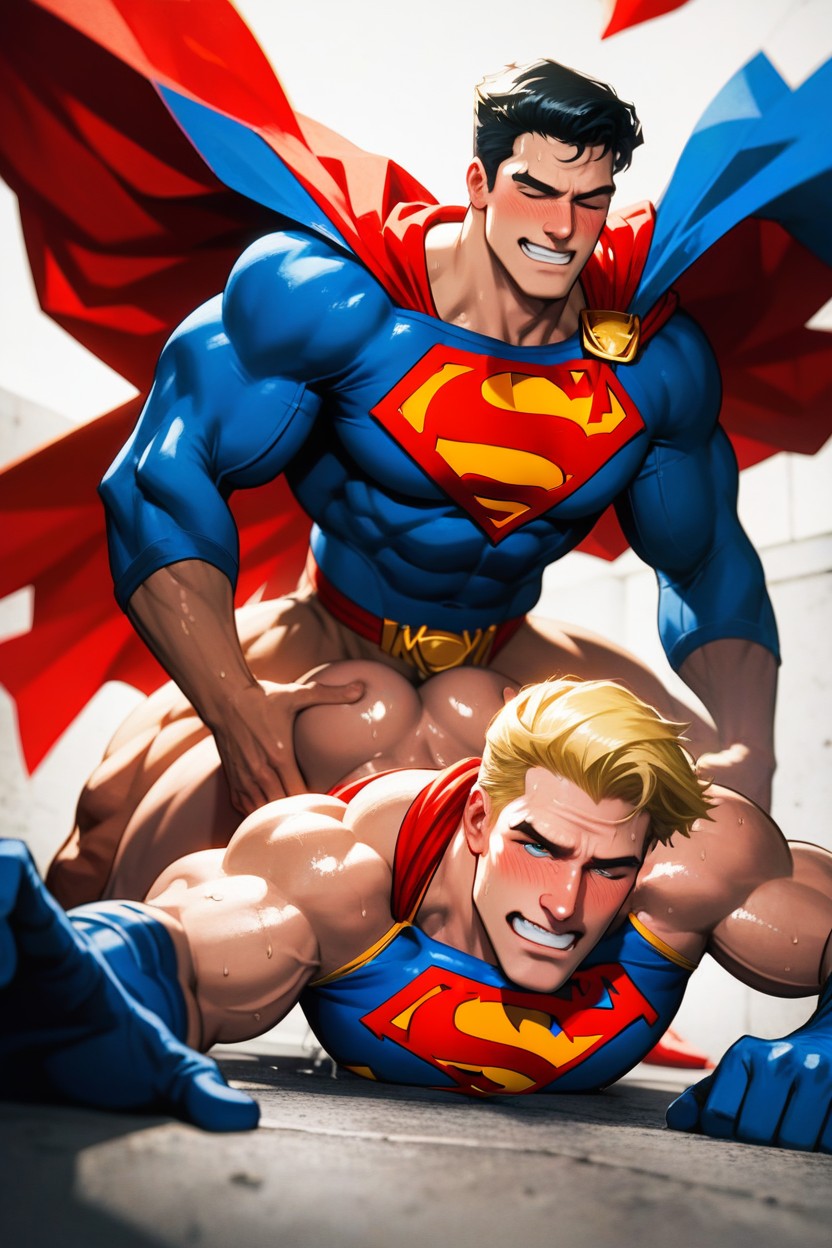 Embarrassed , A Prisoner Fucks Superman, Snots Oozing Out Of Both Nostrils AI Gay Porn
