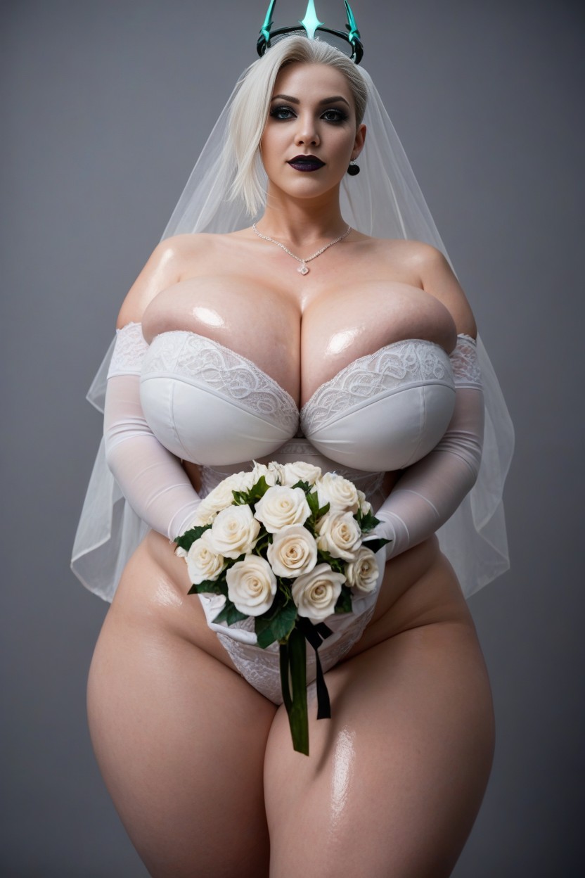 Albino Color Skin, Breast Expansion, Walking Towards Looking At Viewer AI Porn
