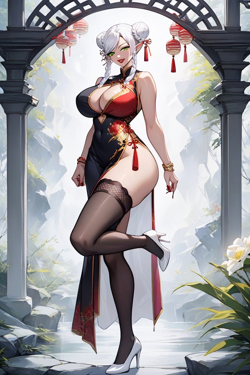 Hair White, Red Lips, Big Ass Hentai AI Porn