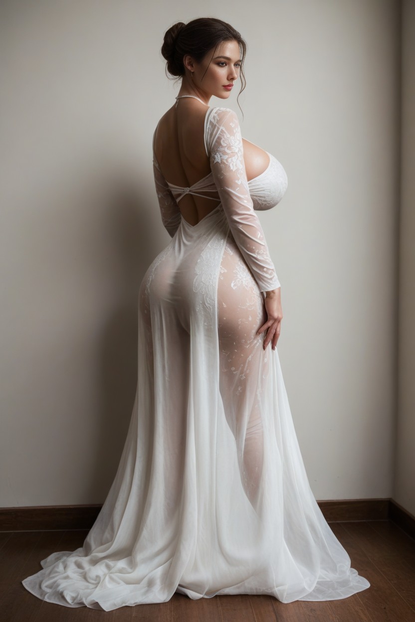 Lace Dress, Side View, Massive Breast AI Porn