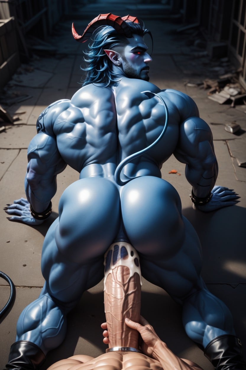 Bodybuilder, Ultra High Res, Even Blue Skin AI Gay Porn