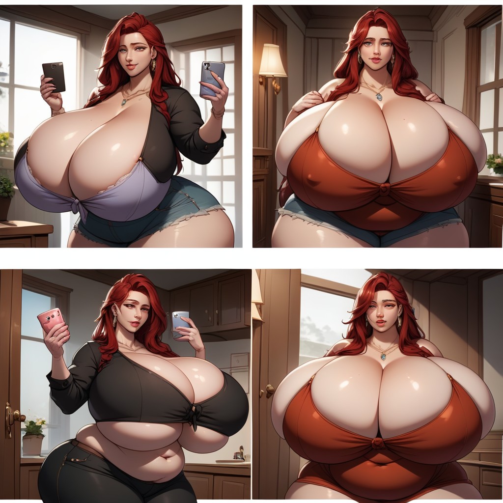 Cleavage, She Has Absurdly Unreal Hyper Gargantuan Sized Fat Boobs, Selfie BBW AI Porn