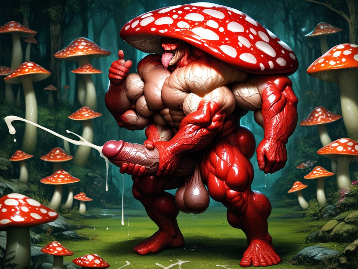 Veiny Penis Head, Mushrooms Growing Out Of Body, Fungus Instead Of Head Pornografia gay com IA