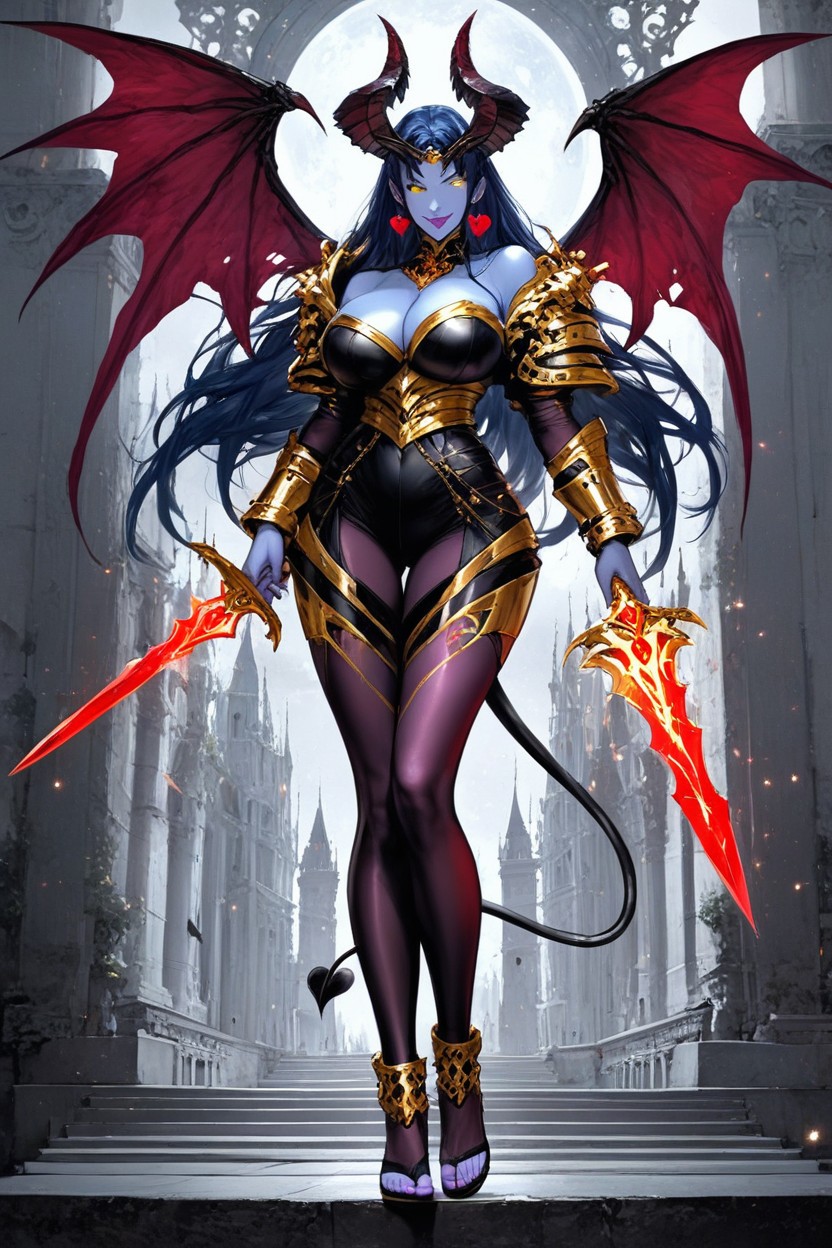 Castle, Exposed Inner Thighs, Black Succubus Tail Hentai AI Porn