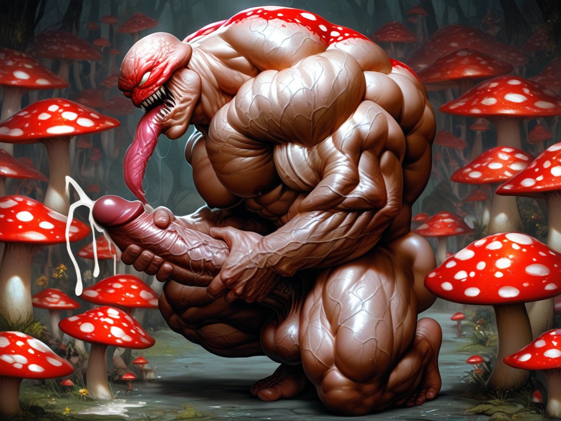 Long Wide Tongue, No Eyes, Cordyceps Fungi Body AI Gay Porn