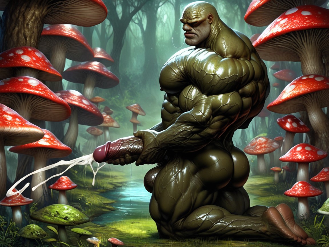 Male Mushroom Creature, Muscular Toned Ass, Realistic AI Gay Porn