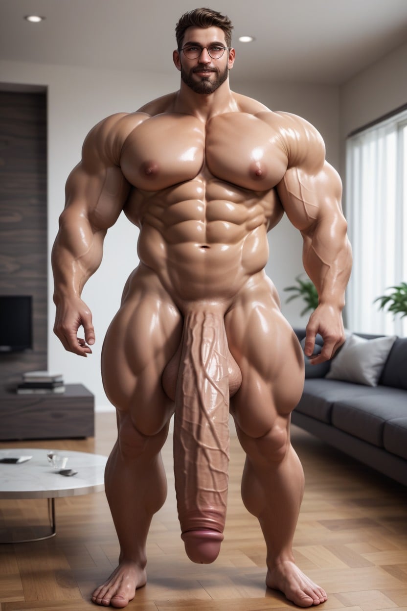 Round Pillowy Pecs, Foreskin, Completely Nude AI Gay Porn