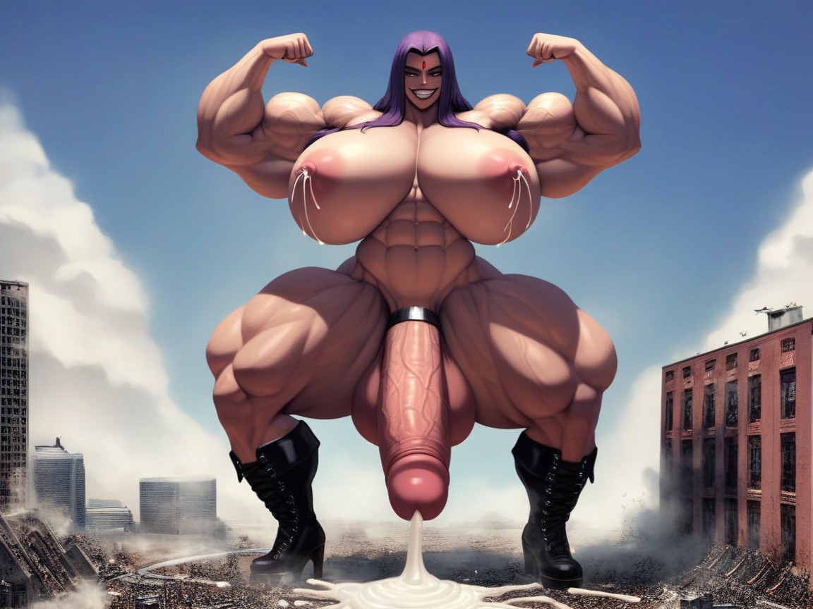 Abs, Gigantic Cock And Gigantic Sagging Balls, Huge Cock Shemale AI Porn