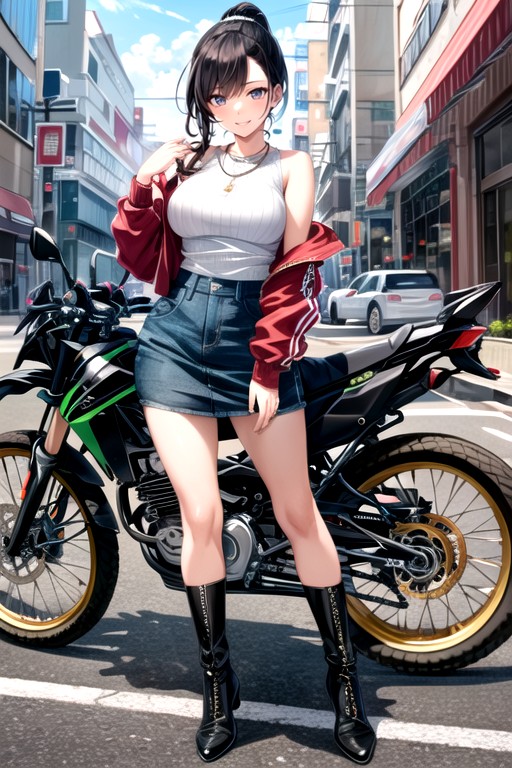 Necklace, Vehicle, Kawasaki Offload Motor Bikes Hentai AI Porn