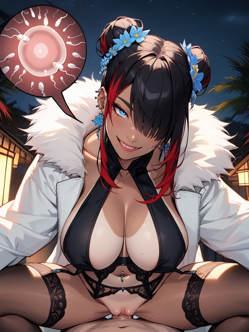 Blue Flower Hair Ornament, Leg Lock, Party Hentai AI Porn