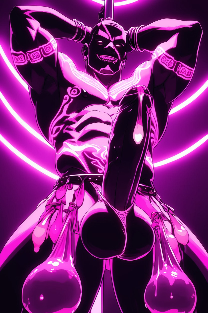 Condoms Belt On Biceps, Squared Jaw, Neon Glowing Speedo AI Gay Porn