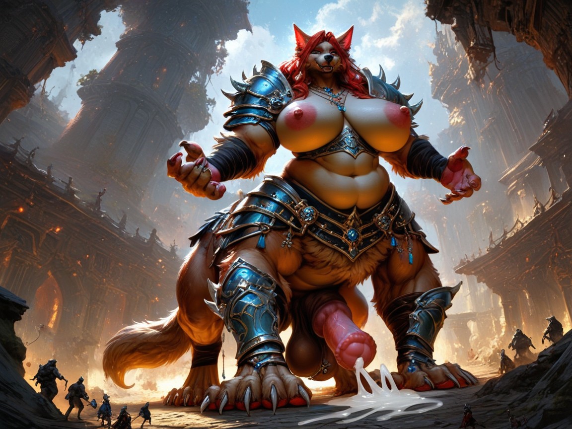 Fantasy Armor, Wet Pussy, Body Jewelry ファーリーAIポルノ