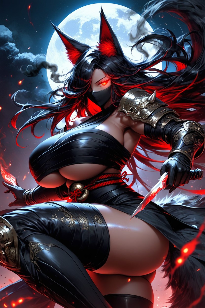 Holding Long Knife, Exposed Stomach, Busty Hentai AI Porn