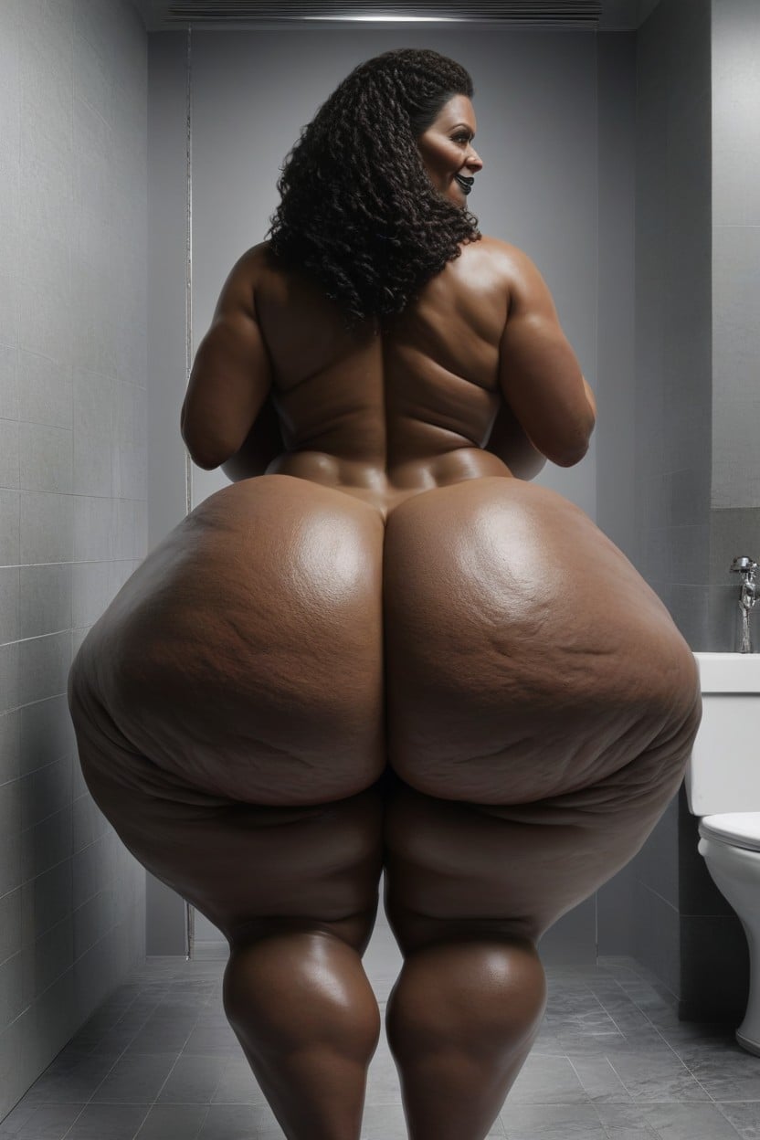 Front View A Tall Dark Black Oily Skin Naked Nigerian Woman, Naked, Booty Cheeks Extremely Huge AI Porn
