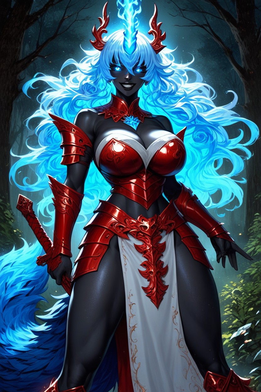 Add Detail, Dark Blue Fiery Hair, Hyper Tits Hentai AI Porn