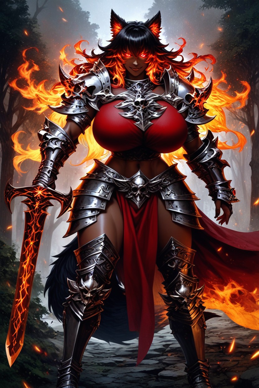 Wind In Hair, Voluptuous, Black Metal Cuirass Hentai AI Porn