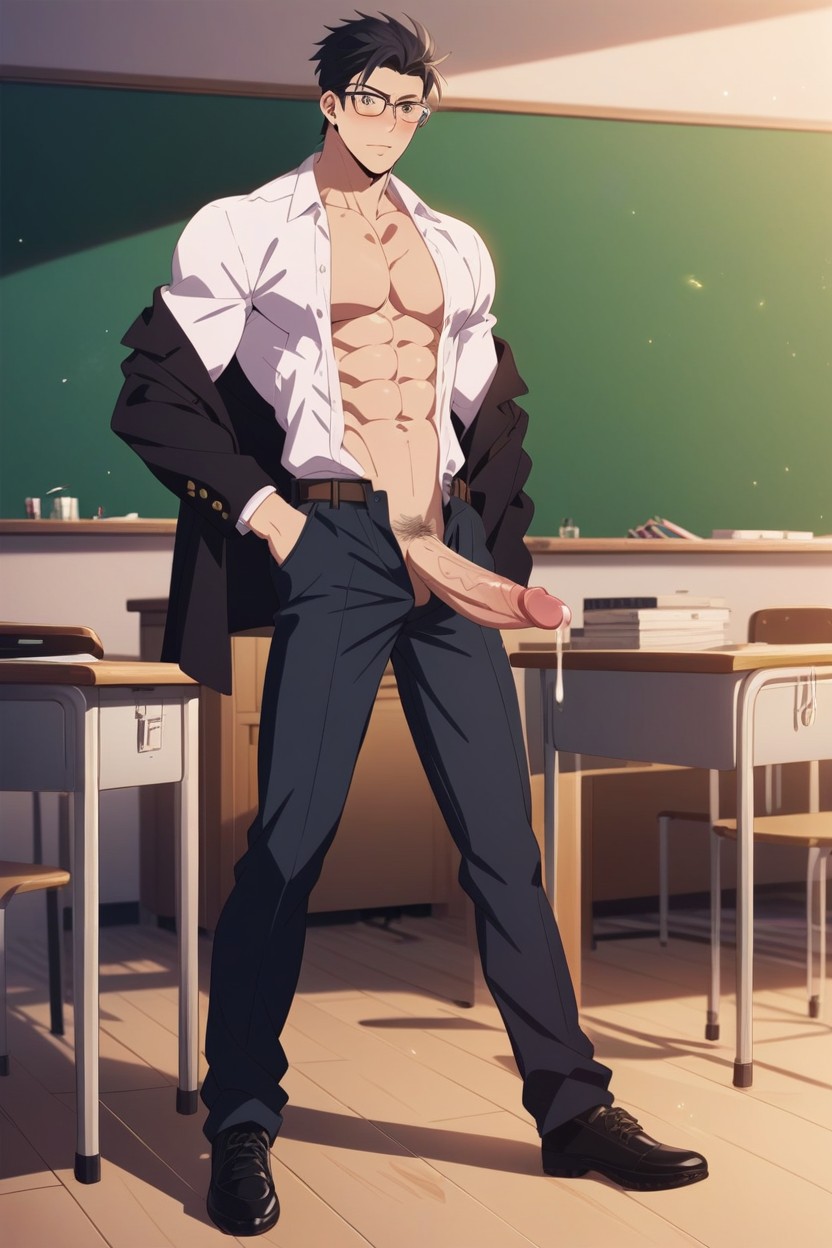 Black Oxford Leather Shoes, Erect Penis, 18+ AI Gay Porn