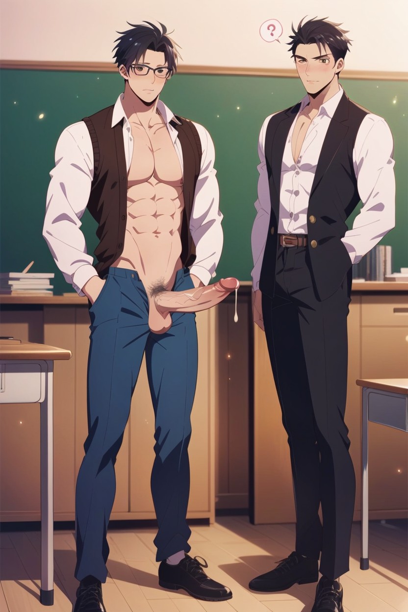 Question Mark Particles Near Head, Location School, Standing AI Gay Porn