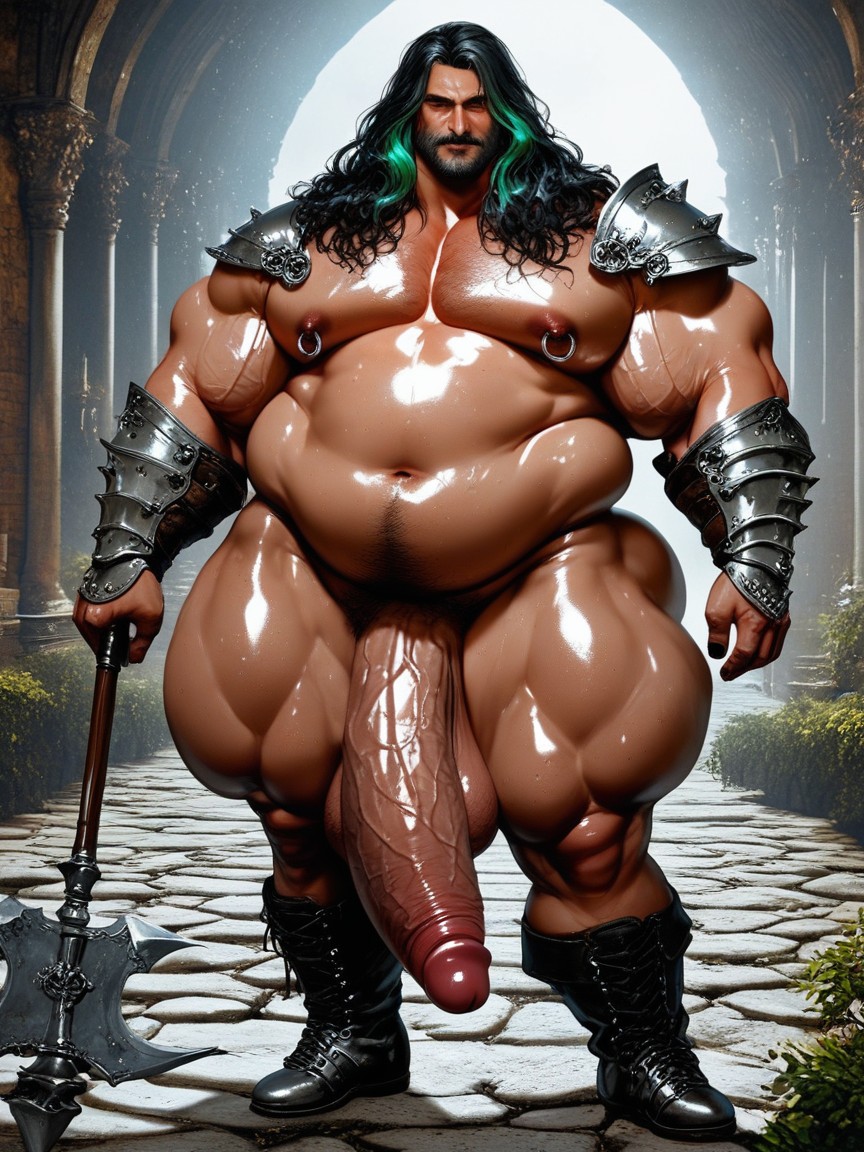 Medieval Fantasy Armor, Black Lipstick, Curvy Body AI Gay Porn