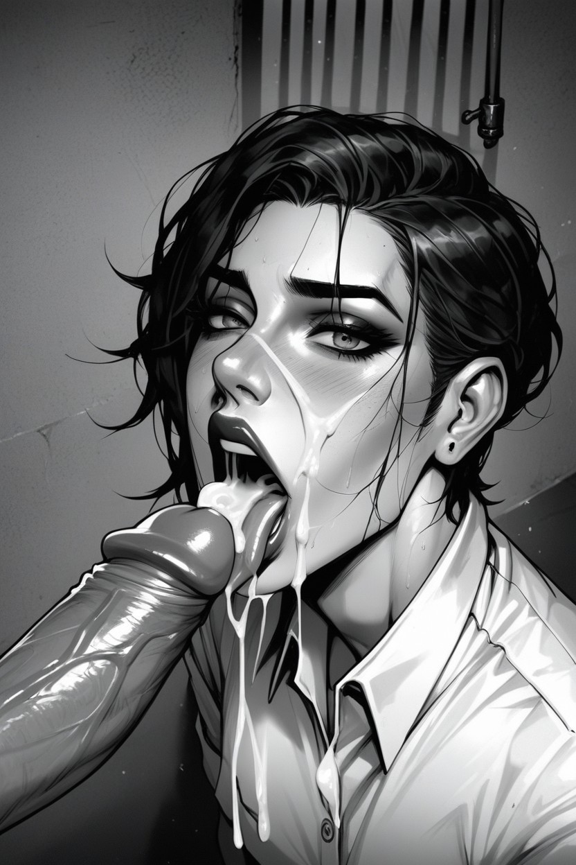 Mouth Wide Open, Prison Outfit, Feminine AI Gay Porn